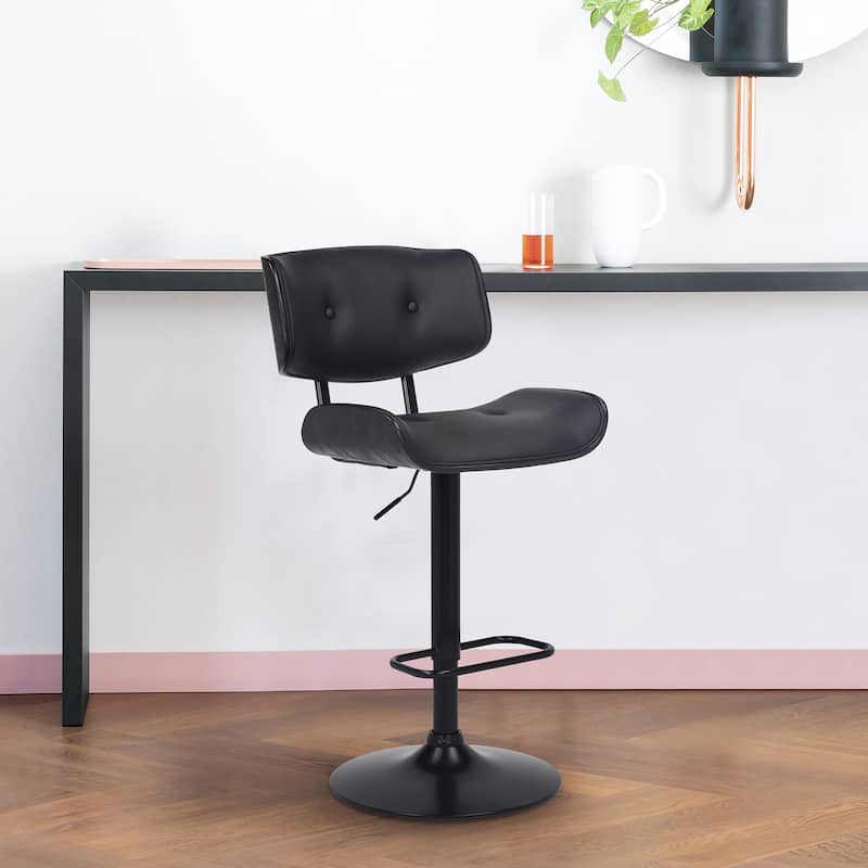 Brooklyn Black Wood Upholstered Adjustable Height Swivel Bar Stool - Black