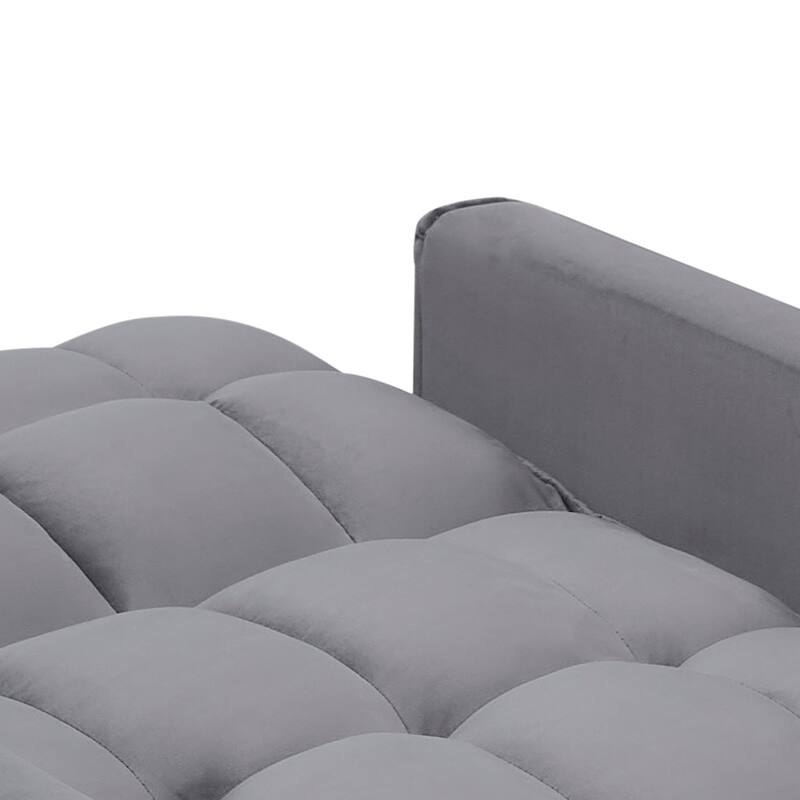 Classic Velvet Upholstered Convertible Futon Chair with Side Storage Pockets