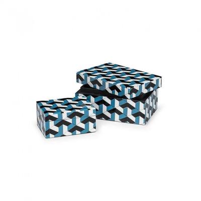 Set Of 2 Rectangle Geometric Pattern Decorative Boxes