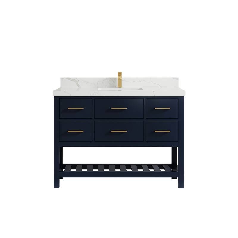 Willow Collections 48 in. W x 22 in. D Parker Single Sink Bathroom Vanity with Countertop - 2" Calacatta Laza - Navy Blue