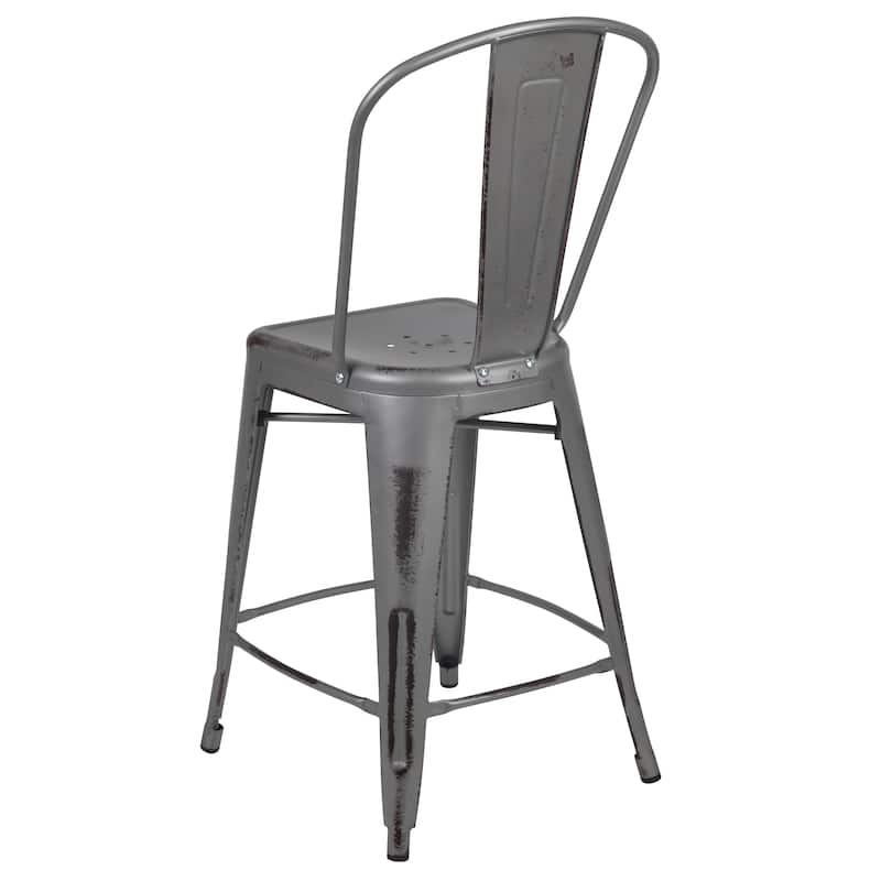 Distressed Metal Indoor/ Outdoor 24-inch Counter Stools (Set of 4)