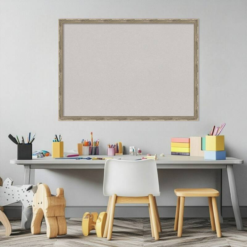 Mila Dark Silver Wood Framed Cork Board - Bulletin Board, Organization Board, Pin Board