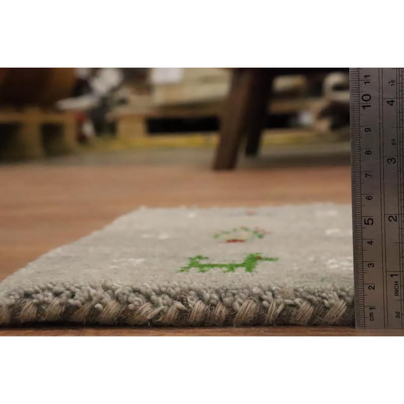 Hand Knotted Oriental 100% Wool Carpet Tribal Animal Pictorial Greys & Charcoal Gabbeh Area Rug - 1' 4'' X 1' 4''