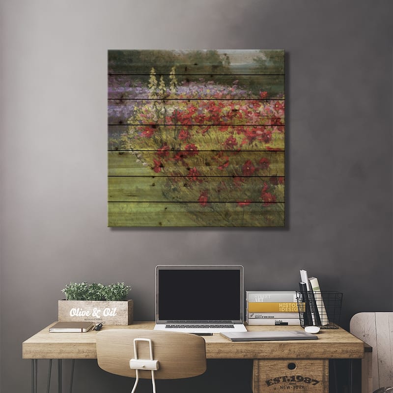 46 Cosmos Garden I Print On Wood by Wild Apple Portfolio - Multi-Color