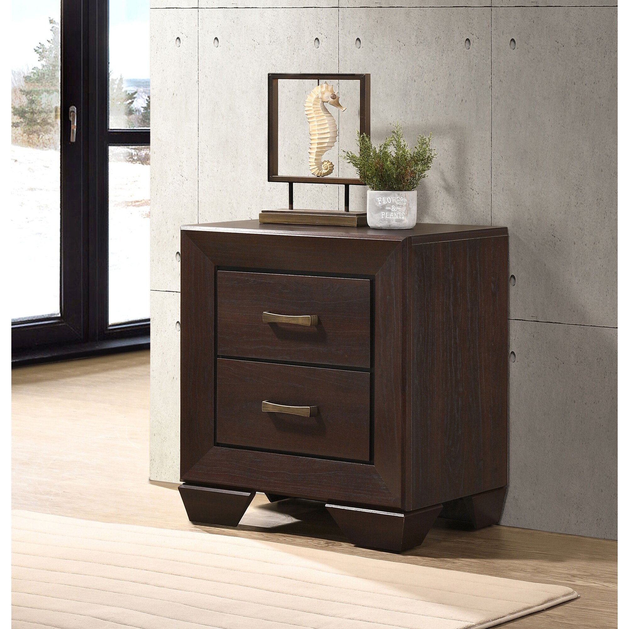 Copper Dark Cocoa 2-Drawer Rectangular Nightstand For Living Room