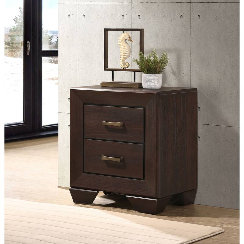 Dark Cocoa 2-Drawer Rectangular Nightstand with Wood Grain Finish - Dark Brown