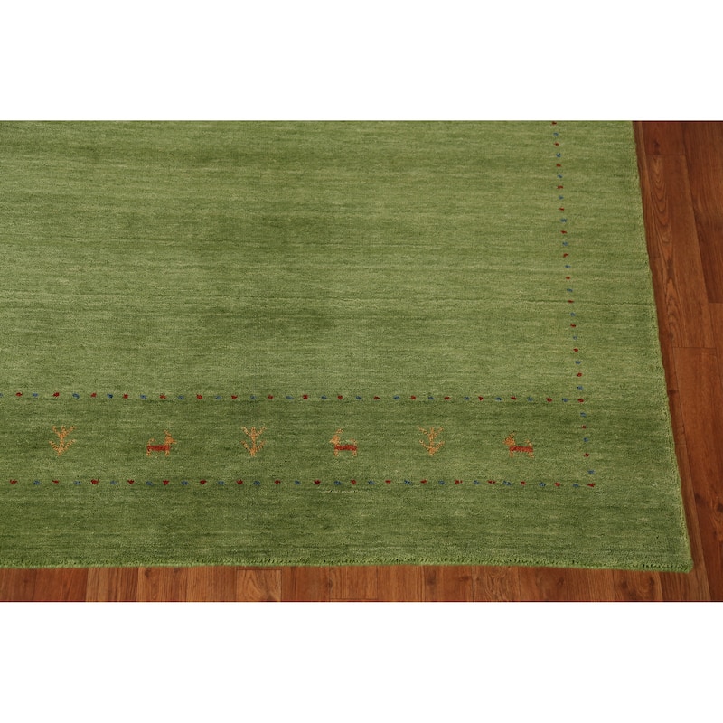 Green Gabbeh Indian Area Rug Handmade Tribal Wool Carpet - 5'2" x 7'7"