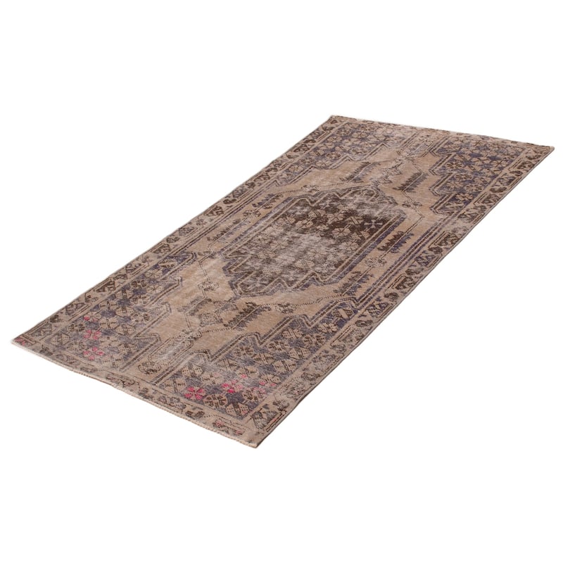 ECARPETGALLERY Hand-knotted Antalya Vintage Khaki Wool Rug - 3'11 x 7'1
