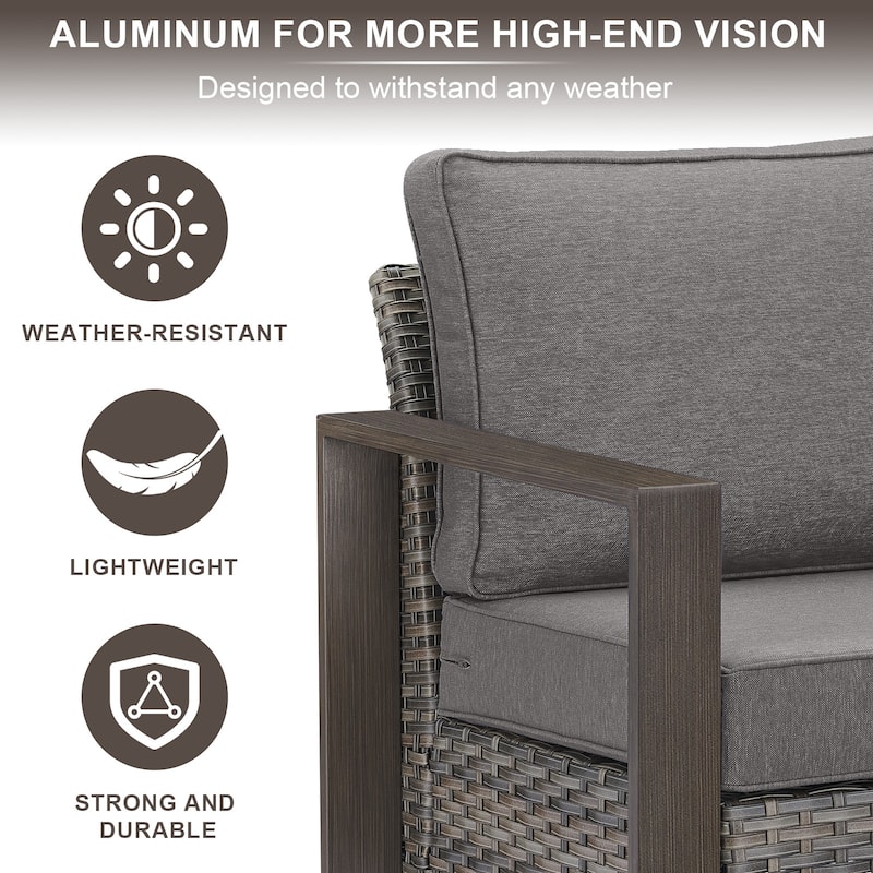 Gymojoy 7 Pieces Patio Sofa with Rattan Swivel Rocking Chair Ottomans Outdoor Conversation Set