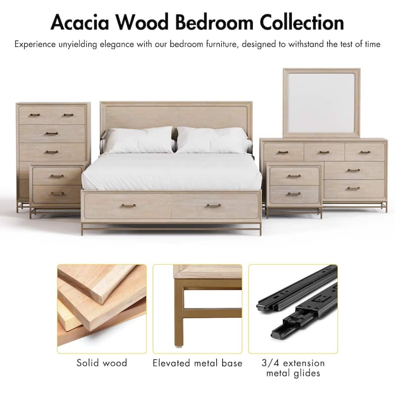 Furniture of America Drayden Transitional Oak Solid Wood 2-Drawer Nightstand, Set of 2