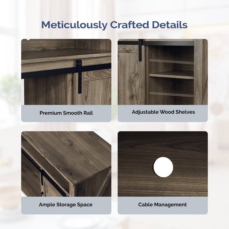 Farmhouse 59.5'' TV Stand For Tvs Up To 70'' With Electric Fireplace and Adjustable Shelves