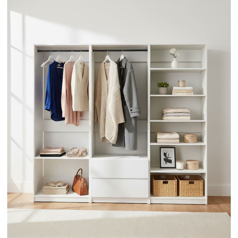 Prosper White Freestanding Walk in Wood Closet System - 94.2"W x 15.7"D x 83" H