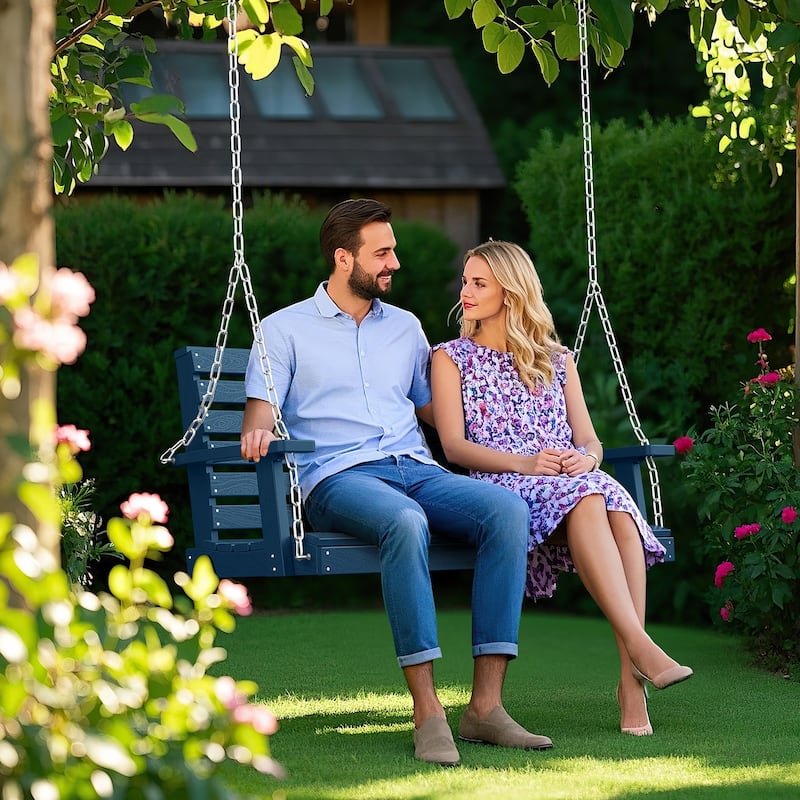 HDPE Plastic Outdoor Porch Swing 2-Person With Chains