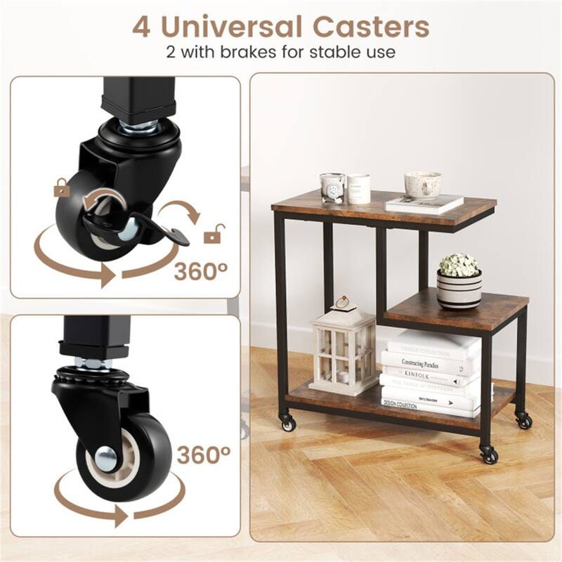 Engineered Wood and Metal G Shaped Side Table with Casters - 23" x 12" x 24"