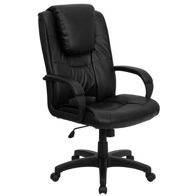 Jessica High Back Black LeatherSoft Executive Swivel Office Chair with Oversized Headrest and Arms