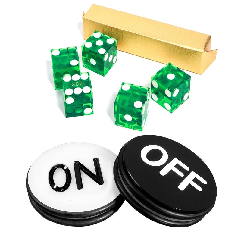 GSE™ Instant Casino Craps Game Set with 5 of 19mm Precision Casino Dice with Matching Serial Numbers, 3-Inch Craps On/Off Puck - Green