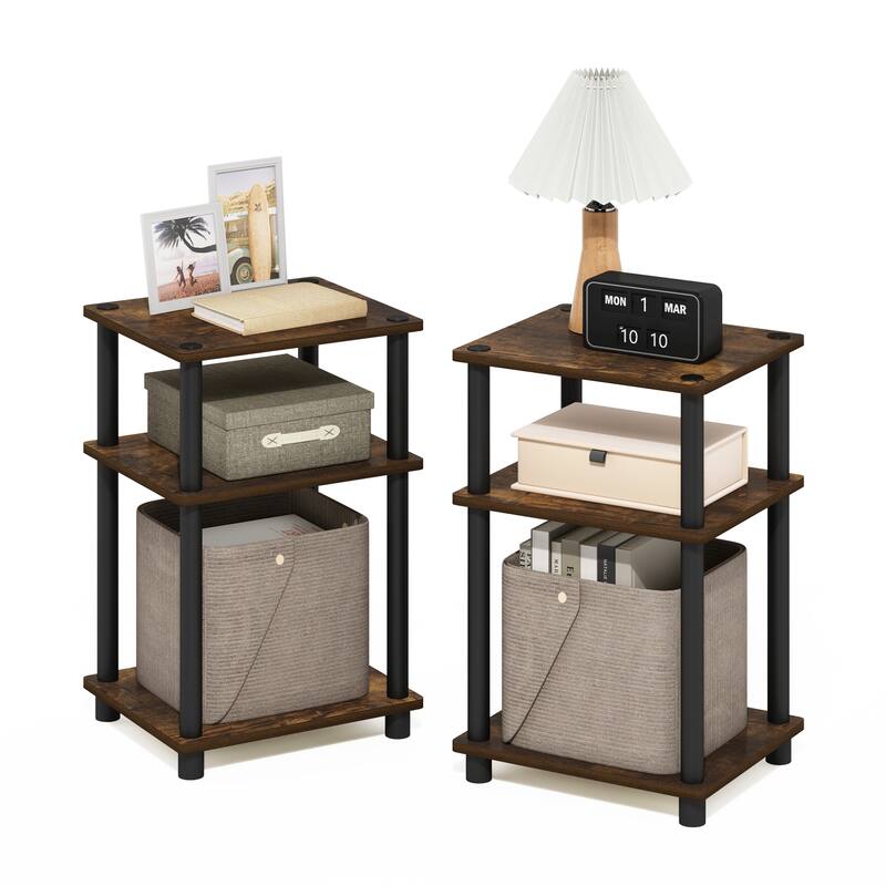 Furinno Just 3-Tier Turn-N-Tube End Table, 2-Pack