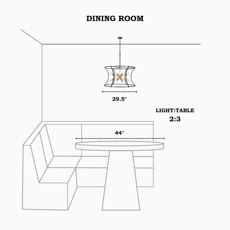 Modern 8-Light 29.5"D Chandelier Black Gold Drum-Shaped Large Pendant for Dining Room - Drum