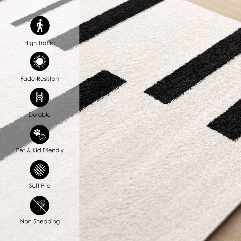 White Black Column Stripes Minimalist Indoor Area Rug
