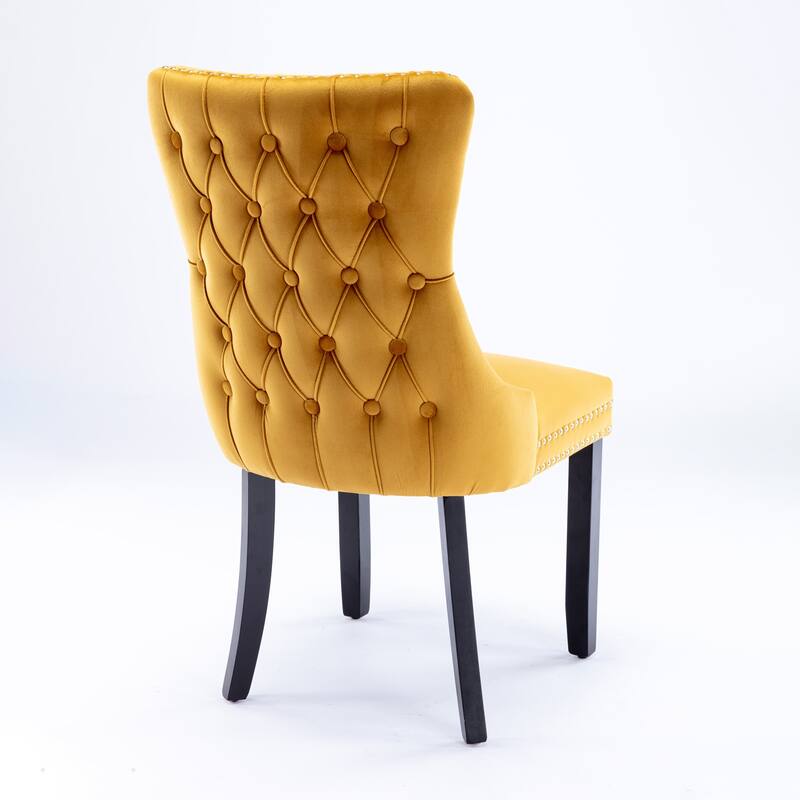 Set of 2 Upholstered Wing-Back Dining Chair with Nailhead and Solid Wood Legs