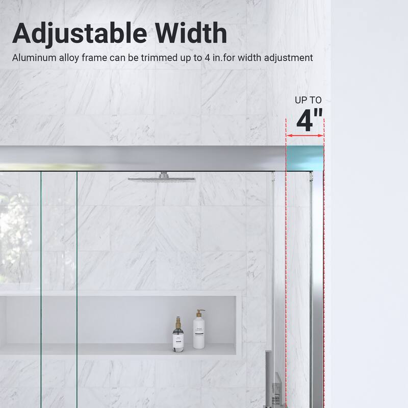 GDFStudio - Modern Minimalist Semi-Frameless Double Sliding Shower Door with 1/4" SGCC Tempered Glass & Stainless Steel Handle