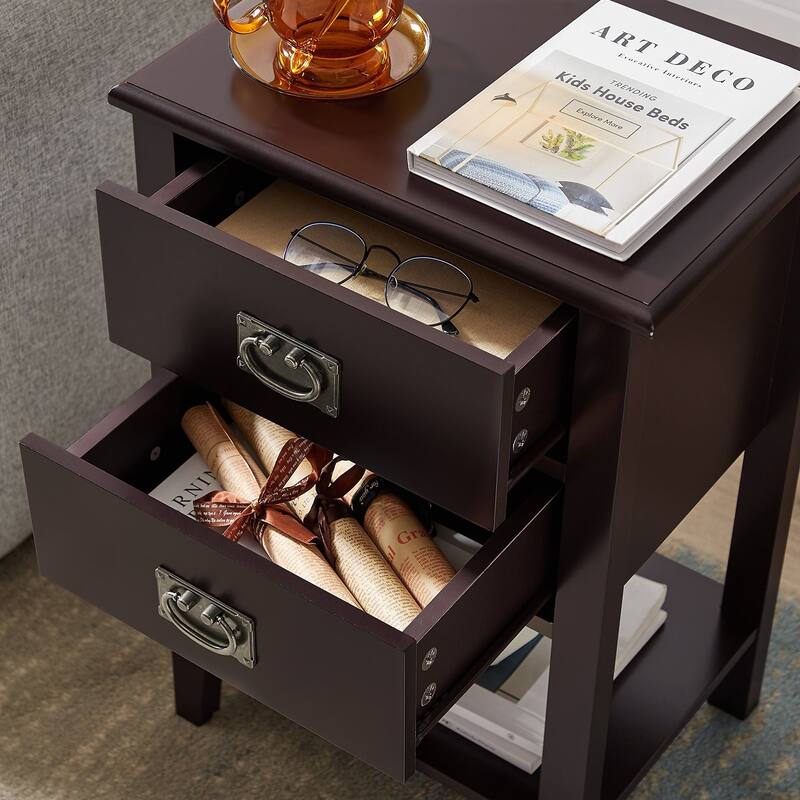 Javlergo Wood Nightstand with 2-Drawer and Storage Shelf, Set of 2