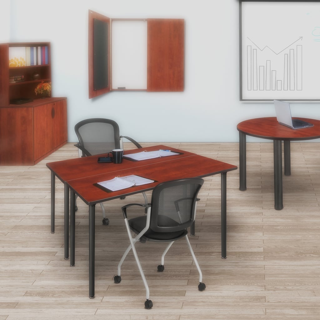 42 x 24 in. Folding Training Seminar Table- Cherry Top, Black Legs