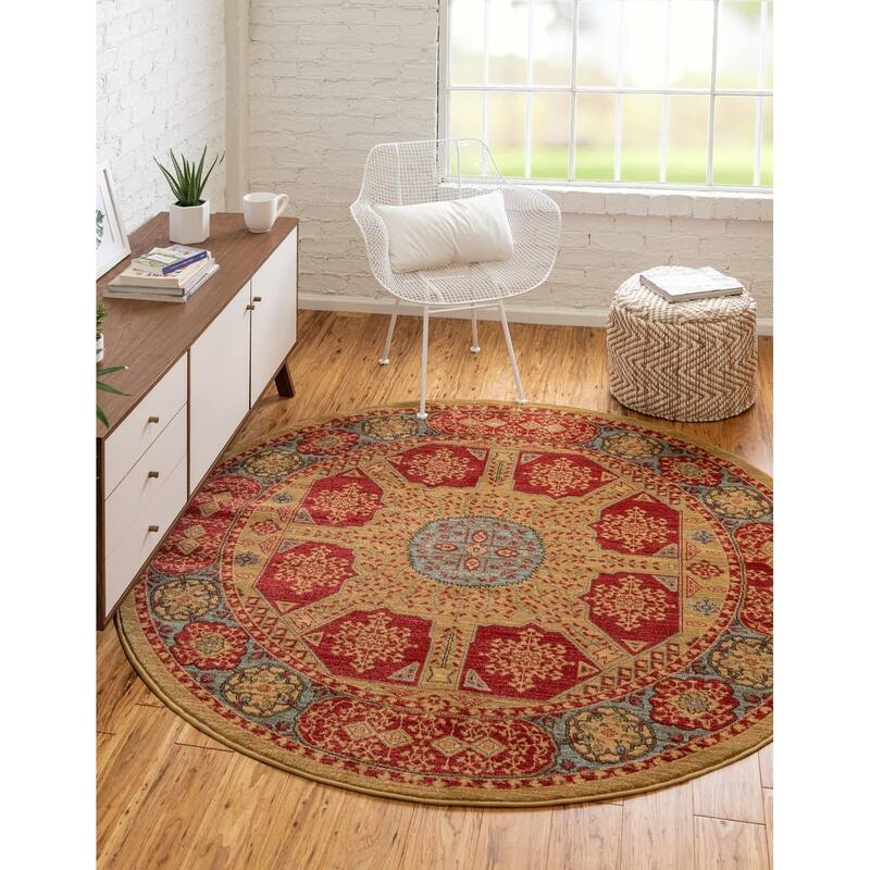 Traditional Cassia Collection Area Rug - Red - 6' Round