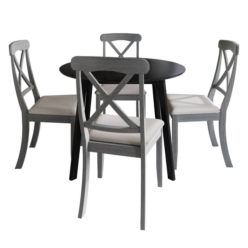 CraftPorch Farmhouse 4-Piece Chair and Round Table Wooden Dining Set - Grey