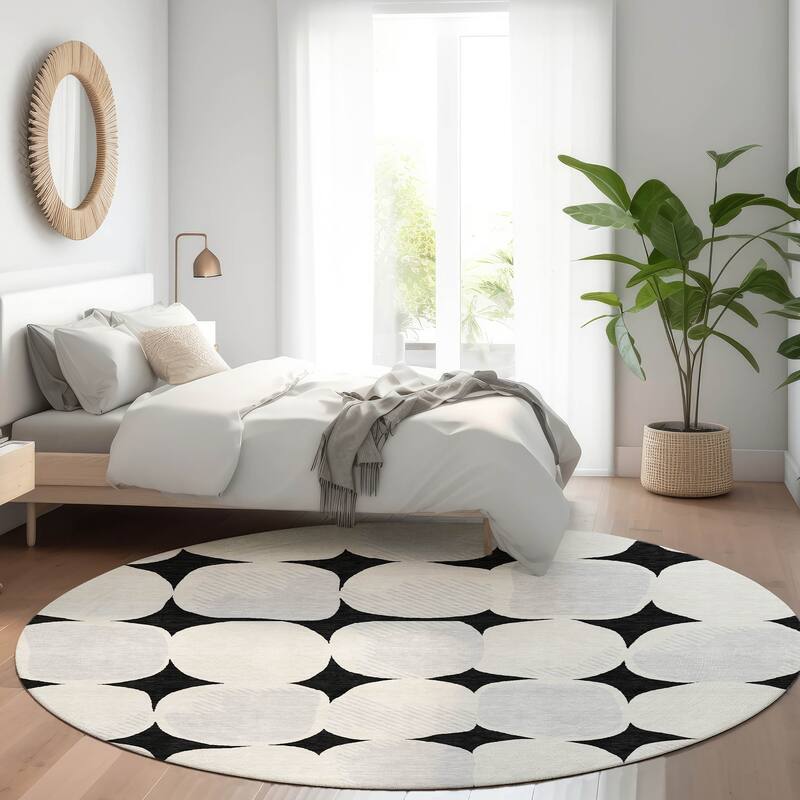 Premium Washable Super Soft Mid Century Modern Mayfield Rug - Black - 8' x 8'