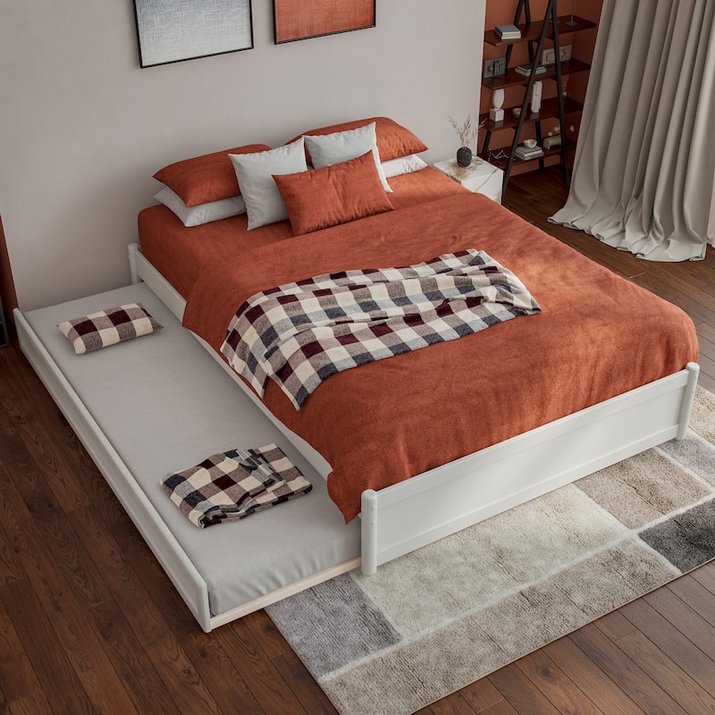 Barcelona Full Panel Platform Bed with Twin Trundle in White