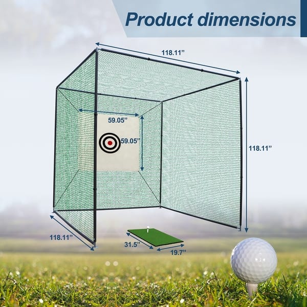 10X10X10FT Golf Practice Net Cage Metal Frame Hitting Net Kit Indoor Outdoor