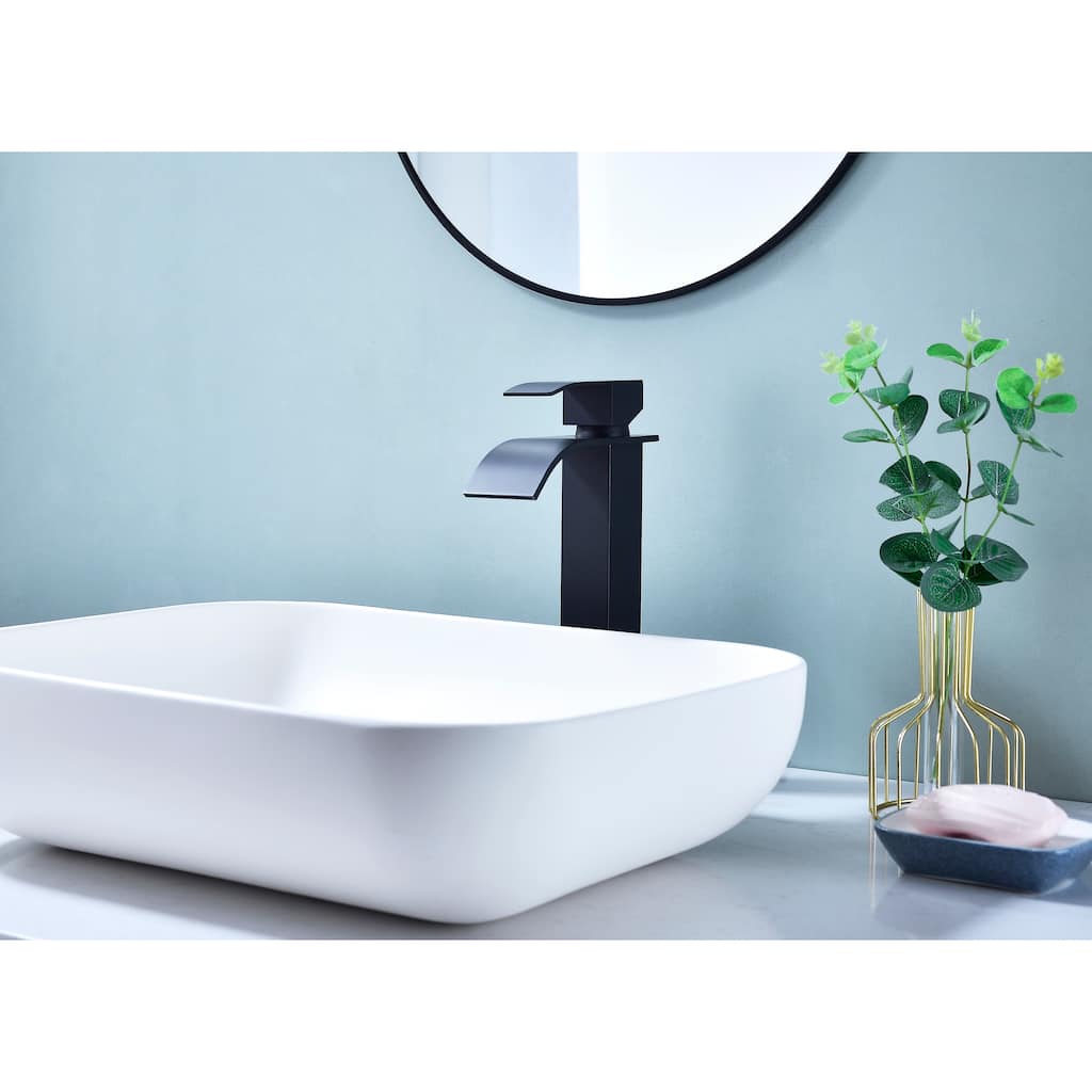 Waterfall Bathroom Sink Single Handle Faucet with Pop Up Drain, No Overflow, Corrosion and Rust Resistant