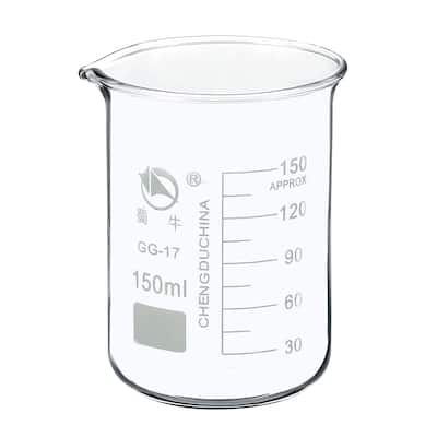150ml Low Form Glass Beaker, 3.3 Borosilicate Lab Measuring Cups - Clear