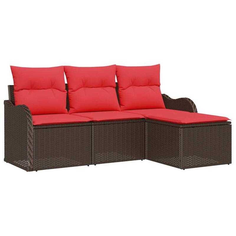 vidaXL 4 Garden Sofa Set with Cushions Black/Brown/Grey Synthetic Rattan - 69.3 x 24.4 x 27.2
