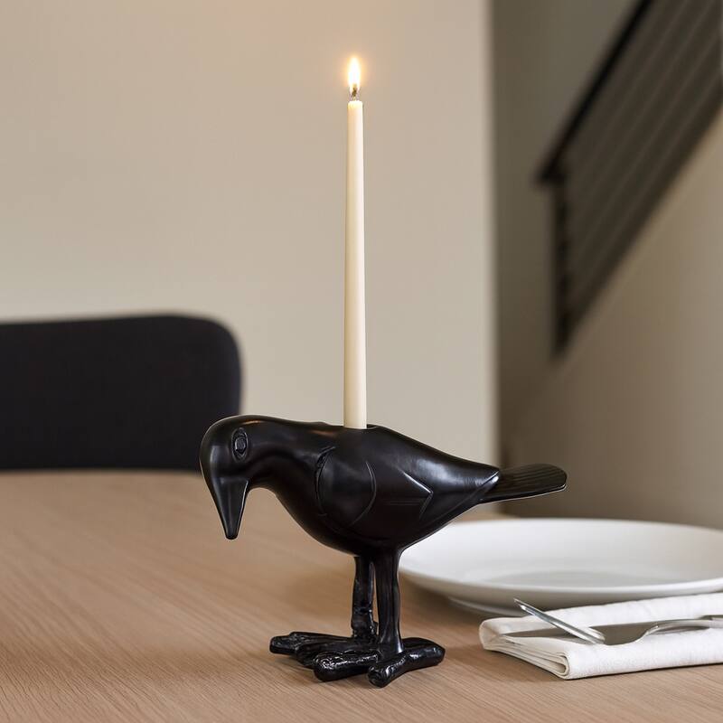 Aluminum Crow-Shaped Taper Candle Holder - Black, 4 in. - 6.0"