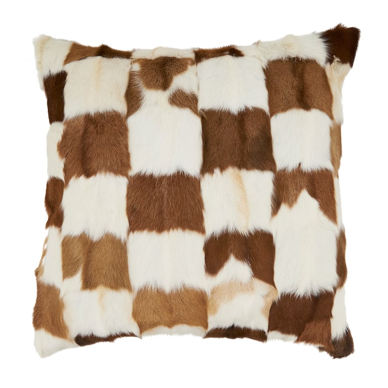 Patchwork Goat Fur Throw Pillow - 18"x18"