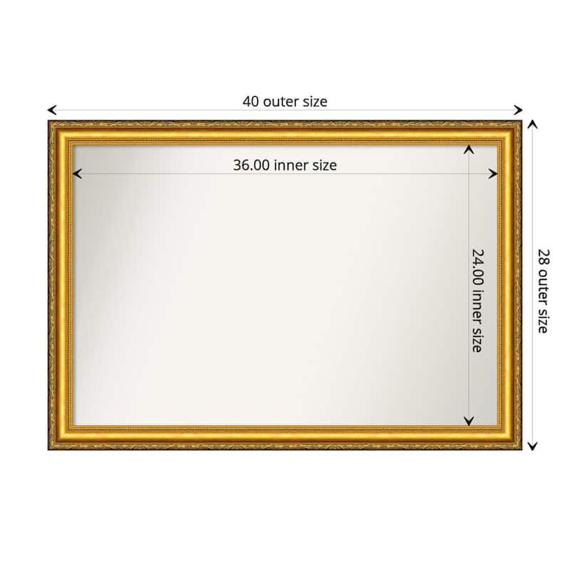 Non-Beveled Wood Bathroom Wall Mirror - Colonial Embossed Gold Frame - 40 x 28 in - Colonial Embossed Gold