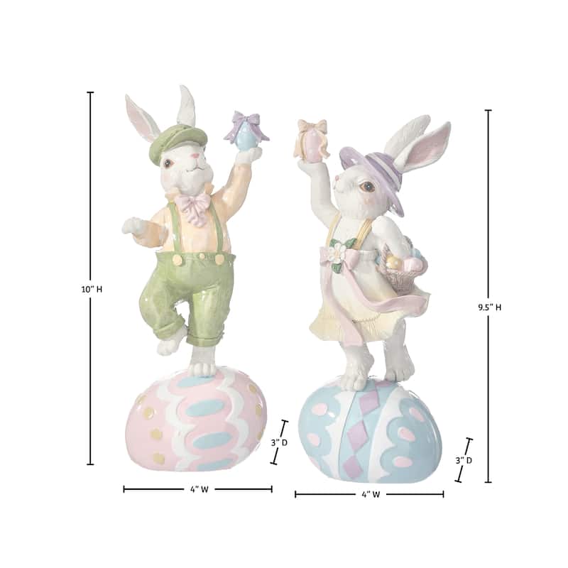10" Resin Bunny On Egg Set of 2