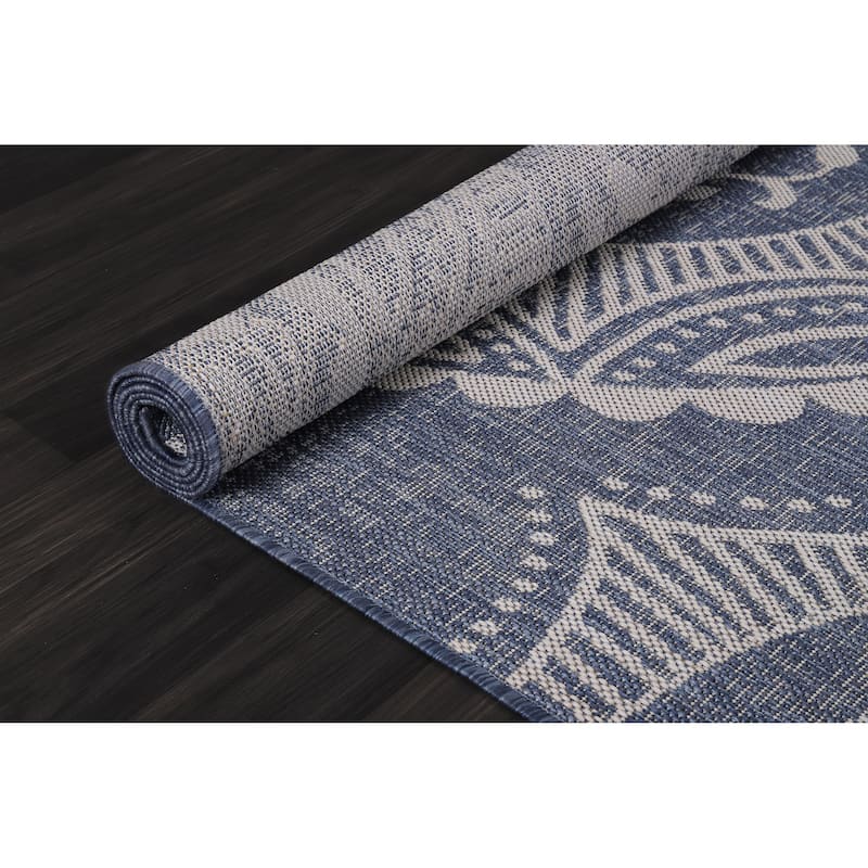 Beverly Rug Blue Medallion Indoor Outdoor Rug, Outside Carpet for Patio, Deck, Porch