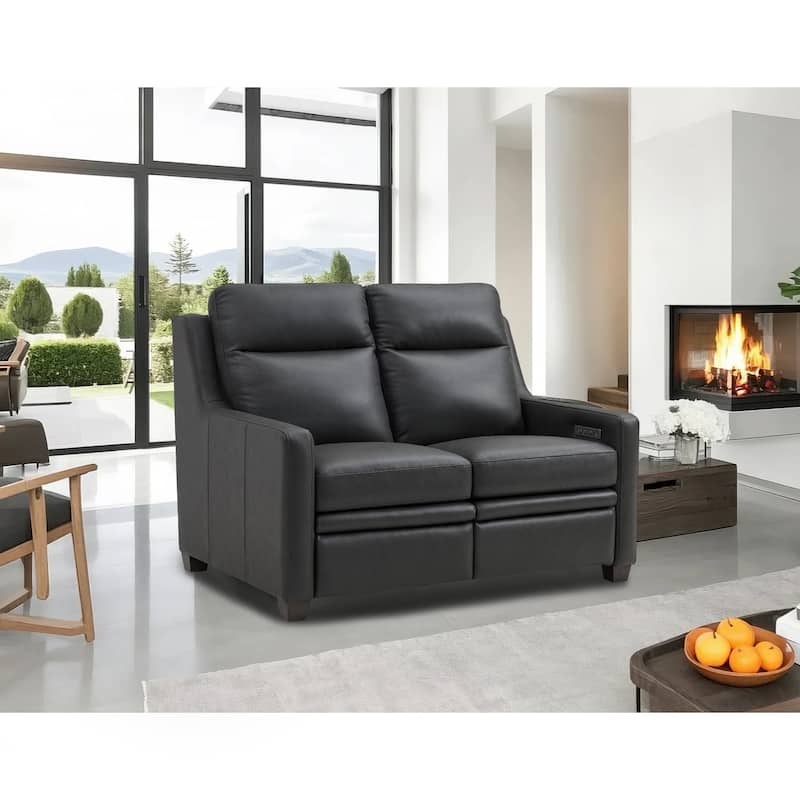 Genuine Leather 56" Triple-Motor Power Zero-Wall Reclining Loveseat with USB&USB-C Port - Charcoal