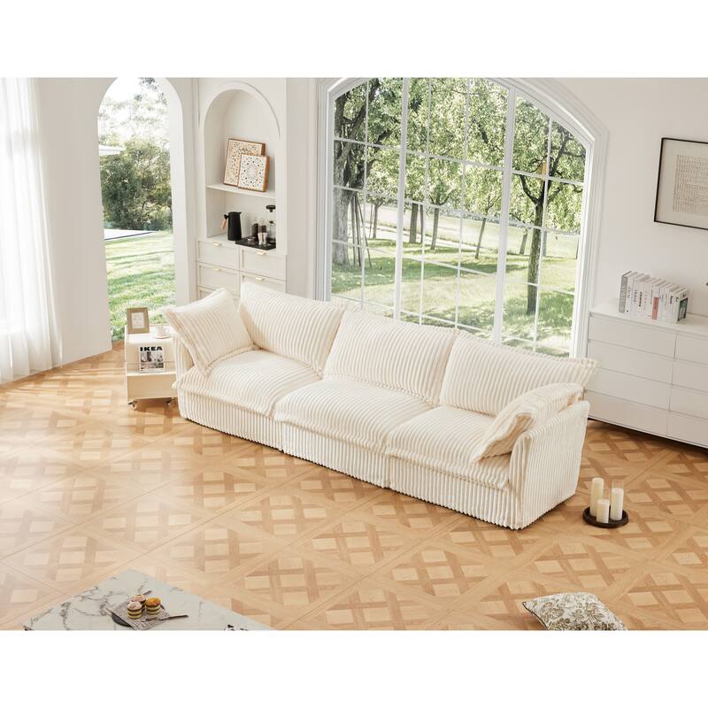 120" Corduroy Upholstered Sectional Sofa Couch with Multiple Pillows