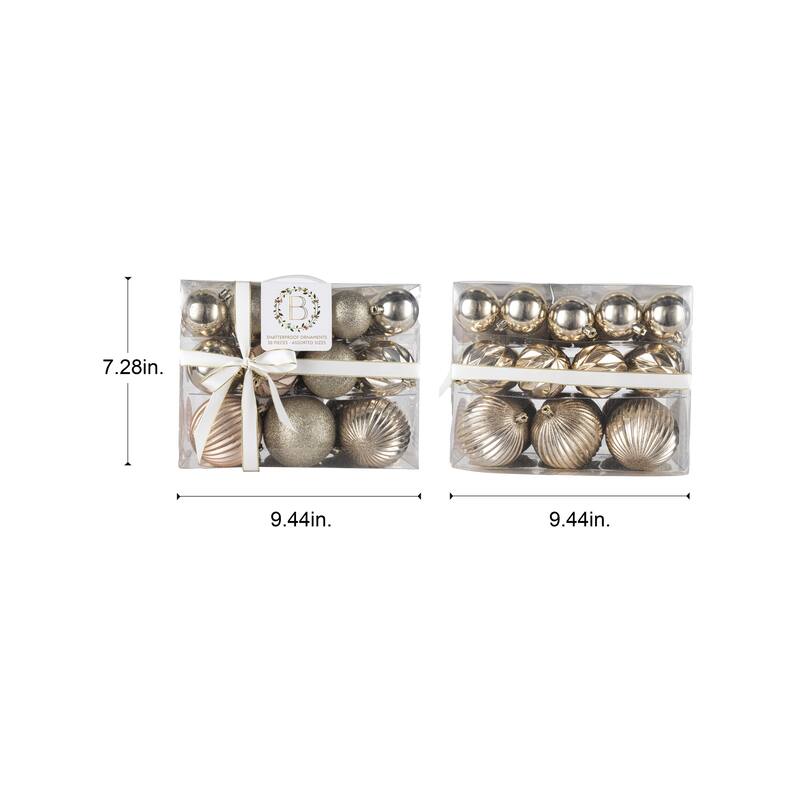 BECKI OWENS Set of 50 Metallic Shatterproof Christmas Ornaments - 3 Sizes - Small, Medium & Large