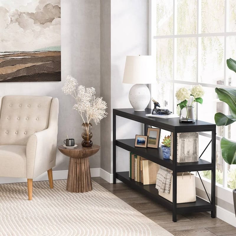 55 Inch Wooden Console Table with Sturdy Metal Frame Shelves for Storage and Decoration - 55.12”L x 11.81”W x 29.92”H