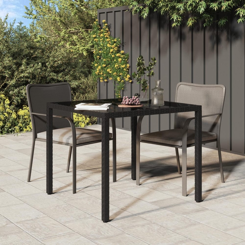 vidaXL Patio Table Tempered Glass and Poly Rattan Table 35.4"/59" Multi Colors