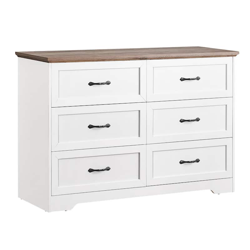 5/6 Drawers Dresser for Bedroom,Chest of Drawers with Wide Metal Handle,Farmhouse Modern Wooden Dresser