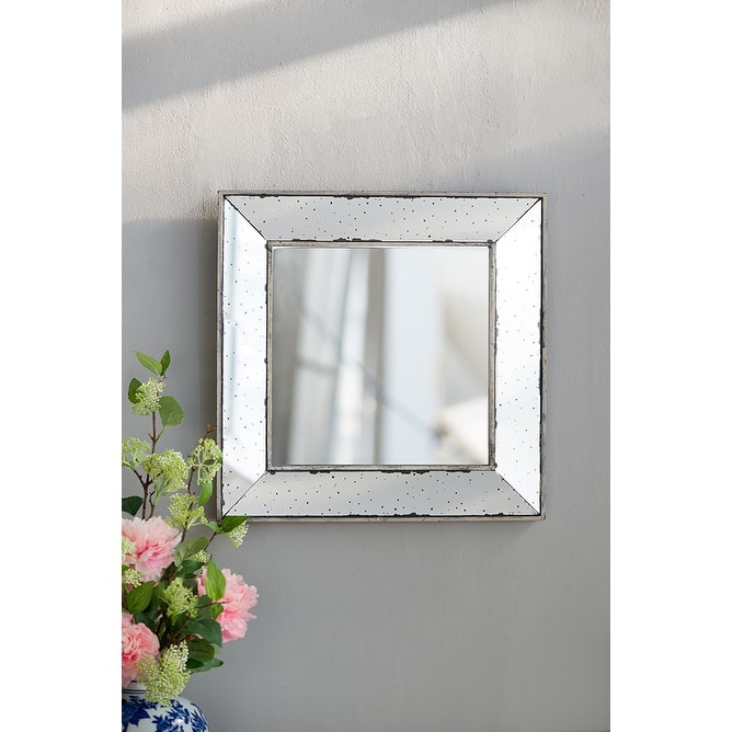 Traditional Distressed Wall Decor Accent Mirror - Silver - 18" x 18"