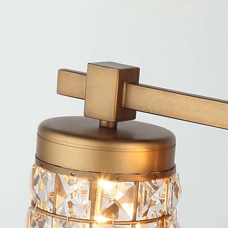 20 in. 3-Light Gold Wall Sconce with Crystal Cylinder Shade - N/A