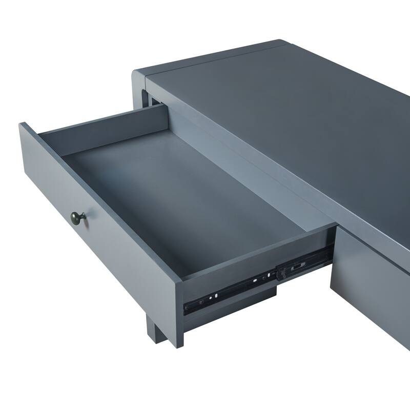 Farmhouse Rustic Entryway Table Curved Console Table with 2 Drawers, for Entryway, Hallway, Living Room, Navy