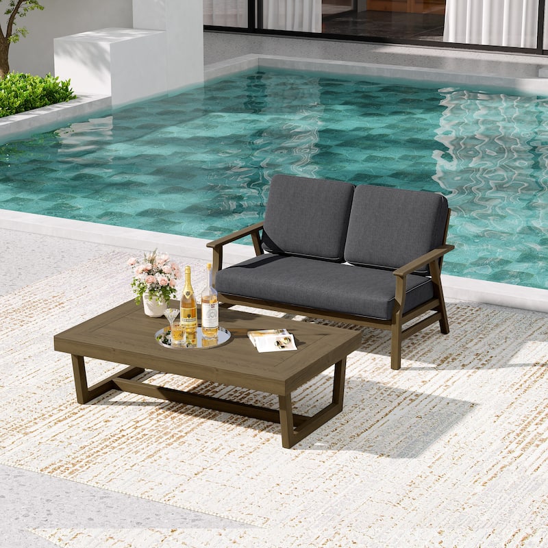 2-Piece Teak Outdoor Loveseat Set with Table.